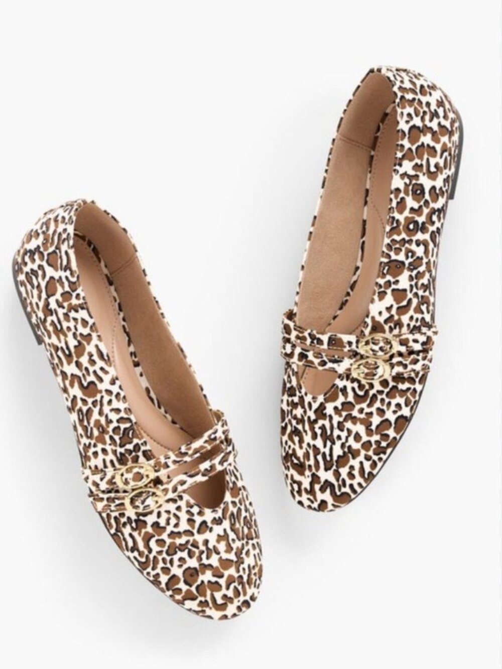 Talbots Vera Leopard Print Mary Jane Flats Gold Buckle Sz 7.5 Quiet Luxury NWOT - Picture 12 of 13